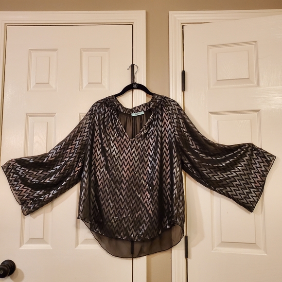 Karlie Tops - EUC Cool Gunmetal Metallic Blouse